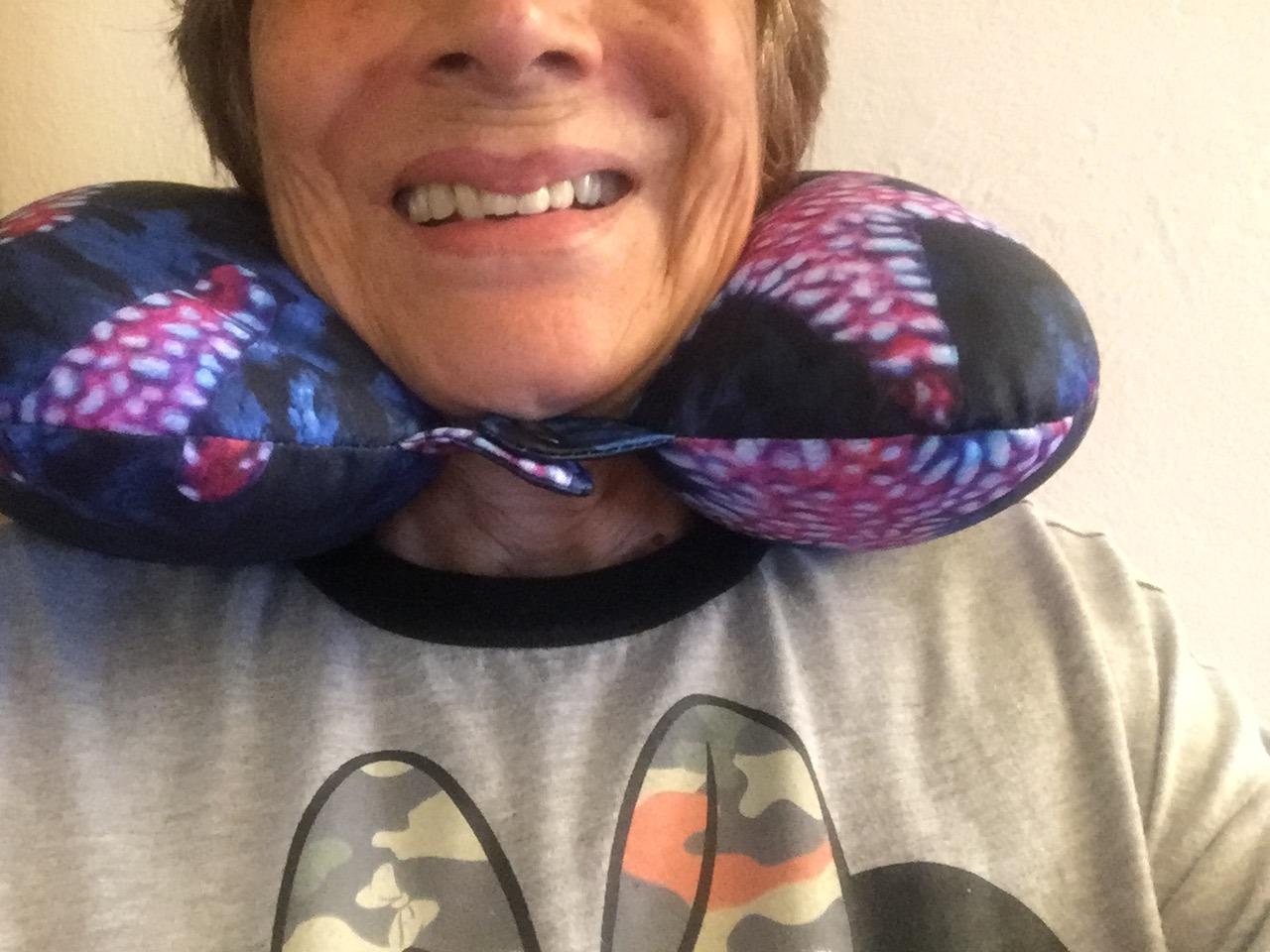 Cloudz Dual Comfort Microbead Airplane Travel Neck Pillow. Super Soft Cozy Plush Fabric on One Side, Cool Relaxing Spandex on the Other! Customize Your Comfort and Support at Home or On the Go!- Blue customer photo 1