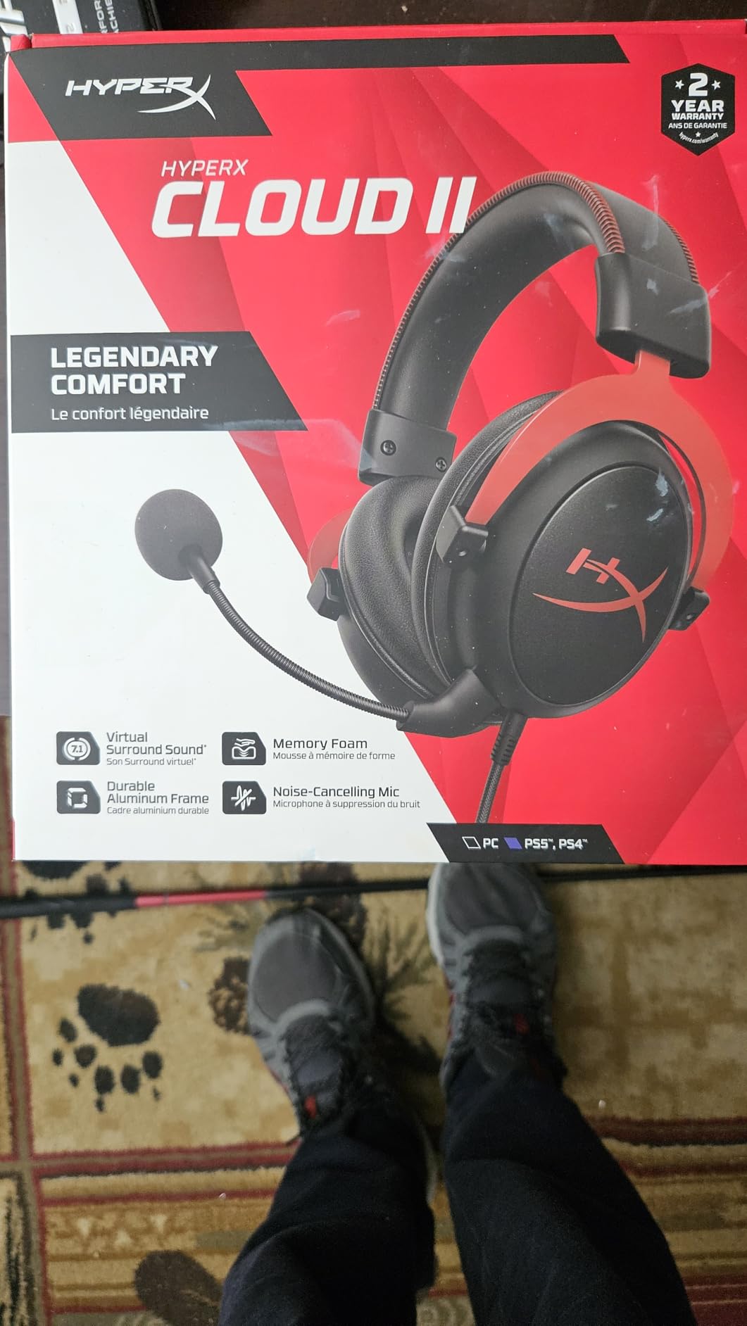 HyperX Cloud II Gaming Headset - 7.1 Surround Sound - Memory Foam Ear Pads - Durable Aluminum Frame - Multi Platform Headset - Works with PC, PS4, PS4 PRO, Xbox One, Xbox One S - Red (KHX-HSCP-RD) customer photo 2