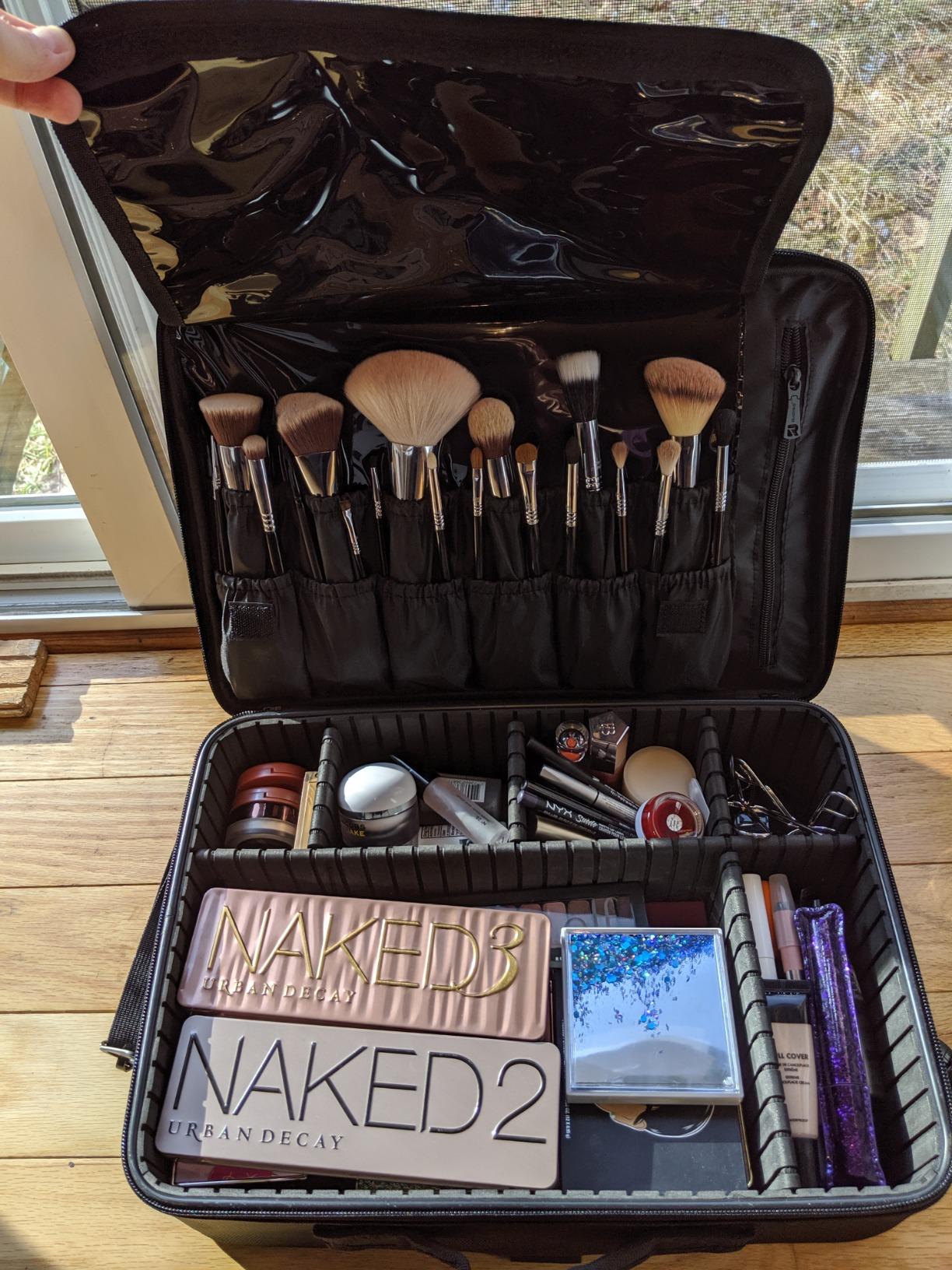 Relavel Makeup Case Large Makeup Bag Professional Train Case 16.5 inches Travel Cosmetic Organizer Brush Holder Waterproof Makeup Artist Storage Box, 3 Layer Large Capacity, with Adjustable Strap customer photo 2