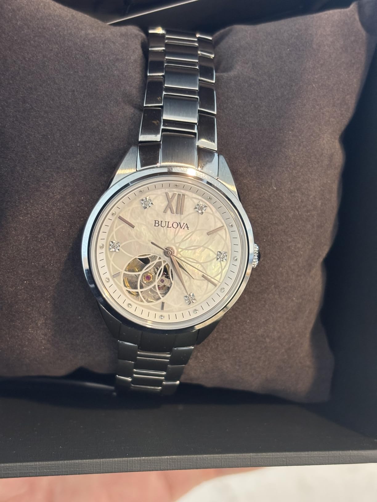 Bulova Ladies' Classic Diamond 3-Hand Automatic in Stainless Steel, Mother-of-Pearl Dial and Open Aperture Dial customer photo 2