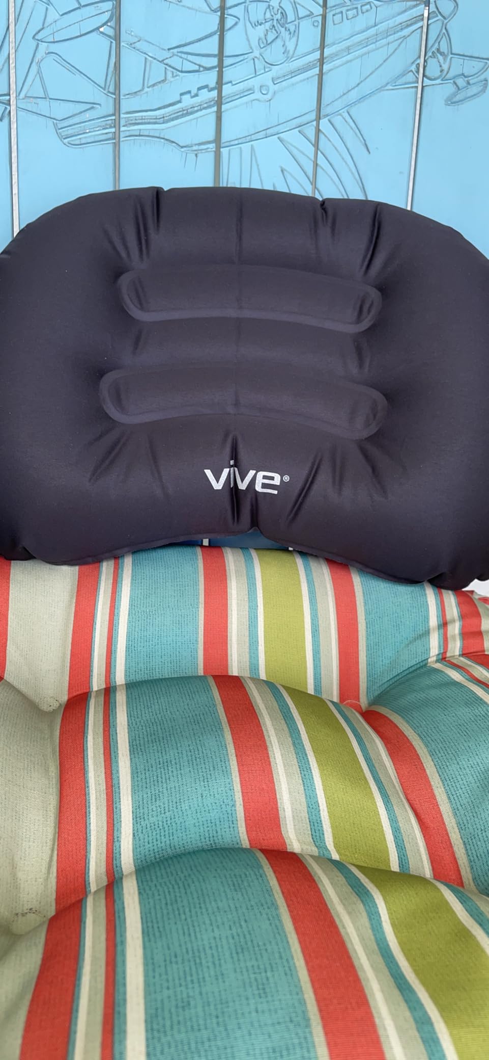 Vive Inflatable Lumbar Pillow - Cushion for Airplane Seat Travel Support - Lower Back Cushion for Car, Office Chair - Adjustable Firm Air Neck Pain, Sciatica Relief - Compact Portable Camping Headrest customer photo 1