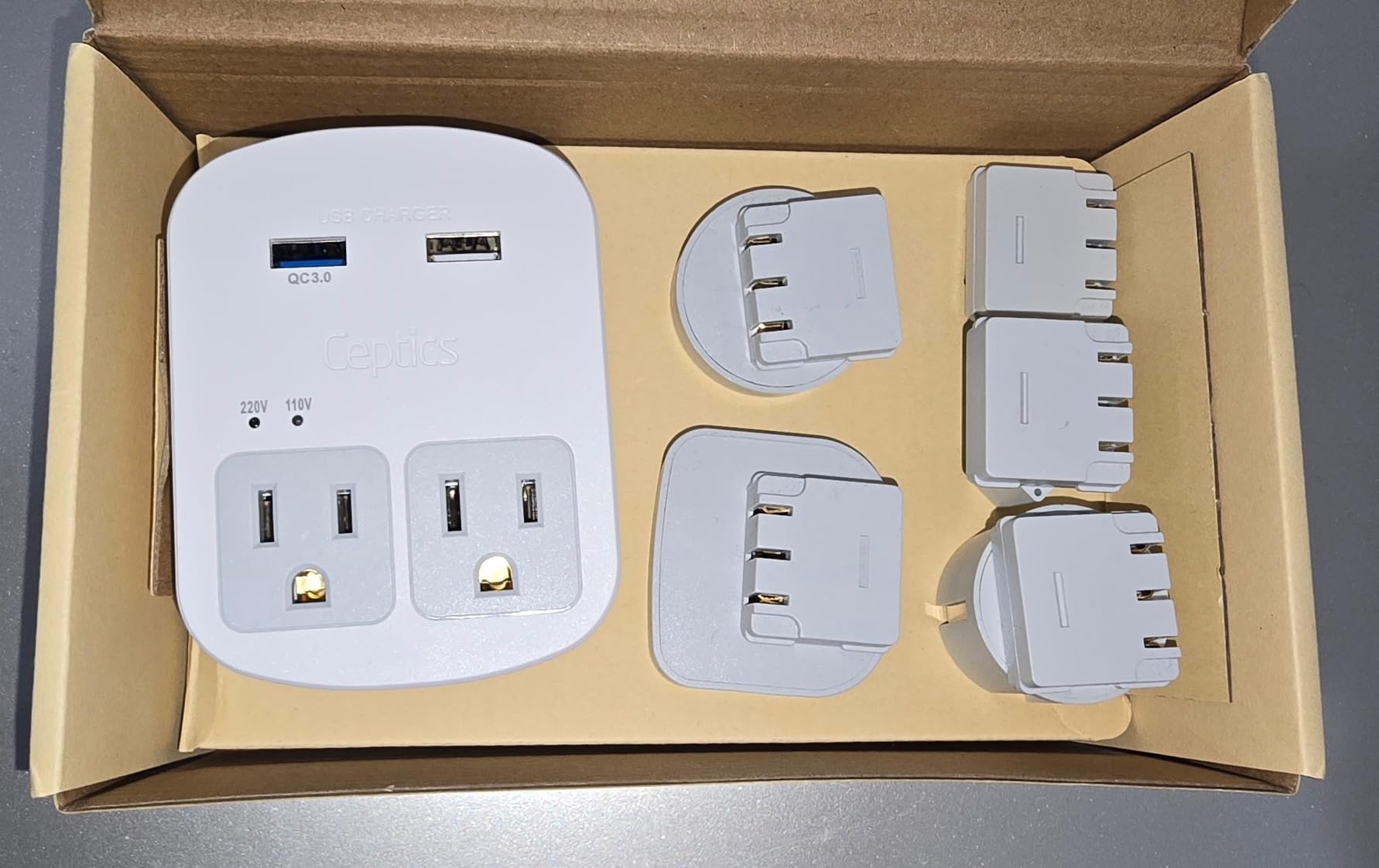 Ceptics 35W Universal Travel Adapter Kit – 2 USA sockets, USB-A, USBC, 1x PD 35W USB-C and USBC Cable, Surge Protected, Plugs for EU, UK, China, AU, Japan - for Laptop, Phone, Camera-ETL Tested customer photo 1
