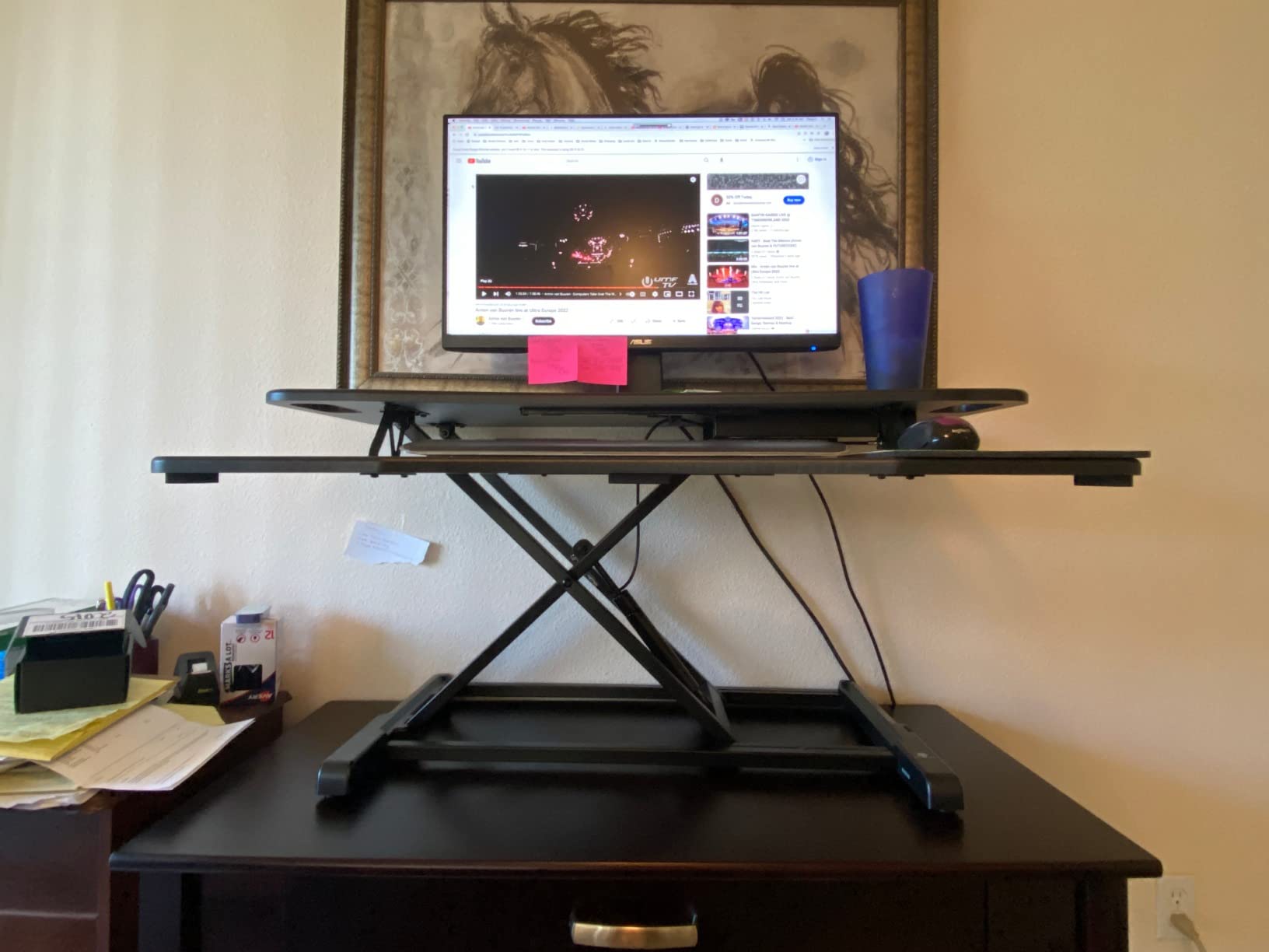 TechOrbits Standing Desk Converter-32-inch Height Adjustable, MDF Wood, Sit Riser-Black, 32