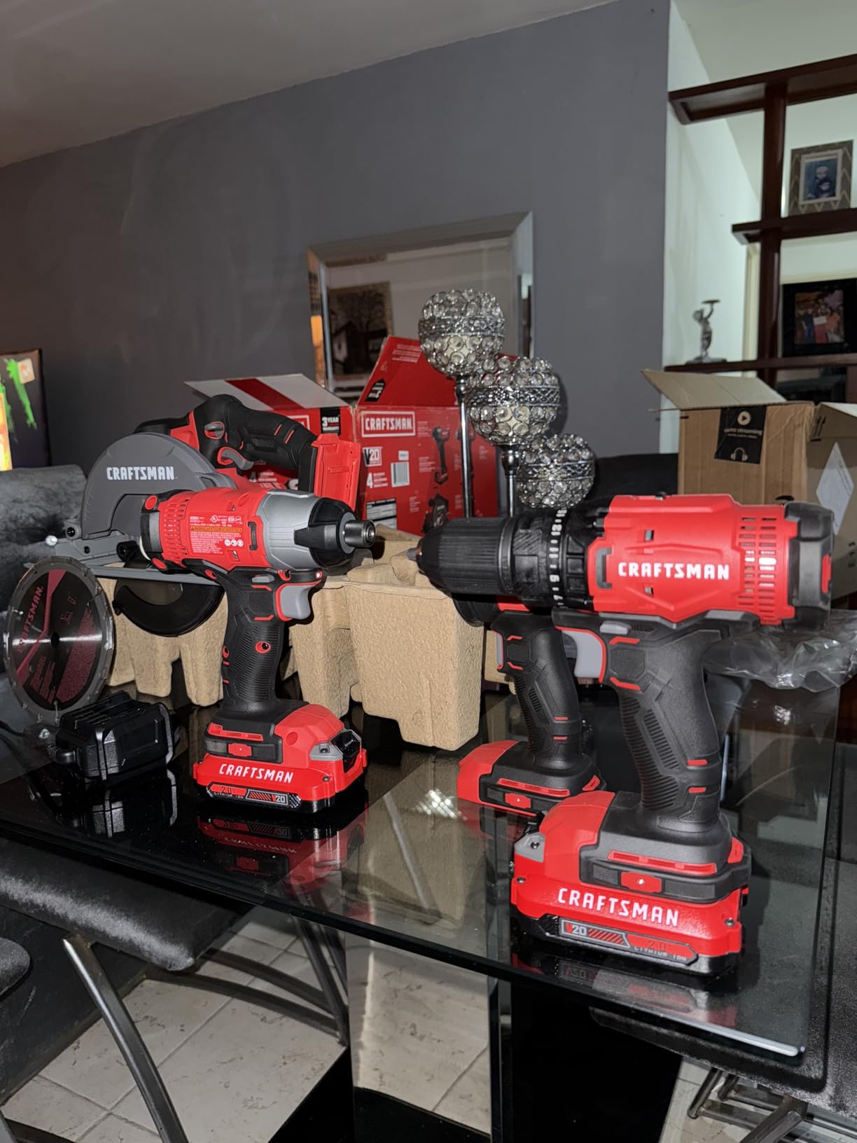 CRAFTSMAN V20 MAX Cordless Power Tool Kit, Circular Saw with 6 1/2 inch Blade, 1/4 inch Impact Driver, 1/2 inch Drill/Driver, LED Task Light, Battery and Charger Included (CMCK401D2AM) customer photo 2