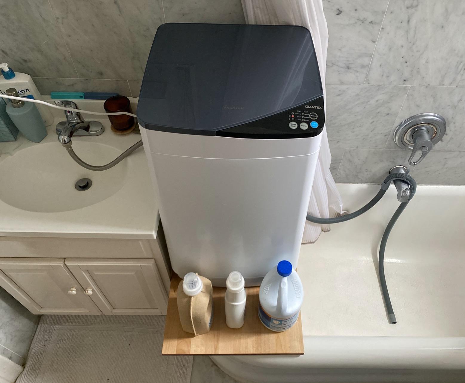 Giantex Full-Automatic Washing Machine Portable Washer and Spin Dryer 7.7 lbs Capacity Compact Laundry Washer with Built-in Barrel Light Drain Pump and Long Hose for Apartments Camping (White & Blue) customer photo 2