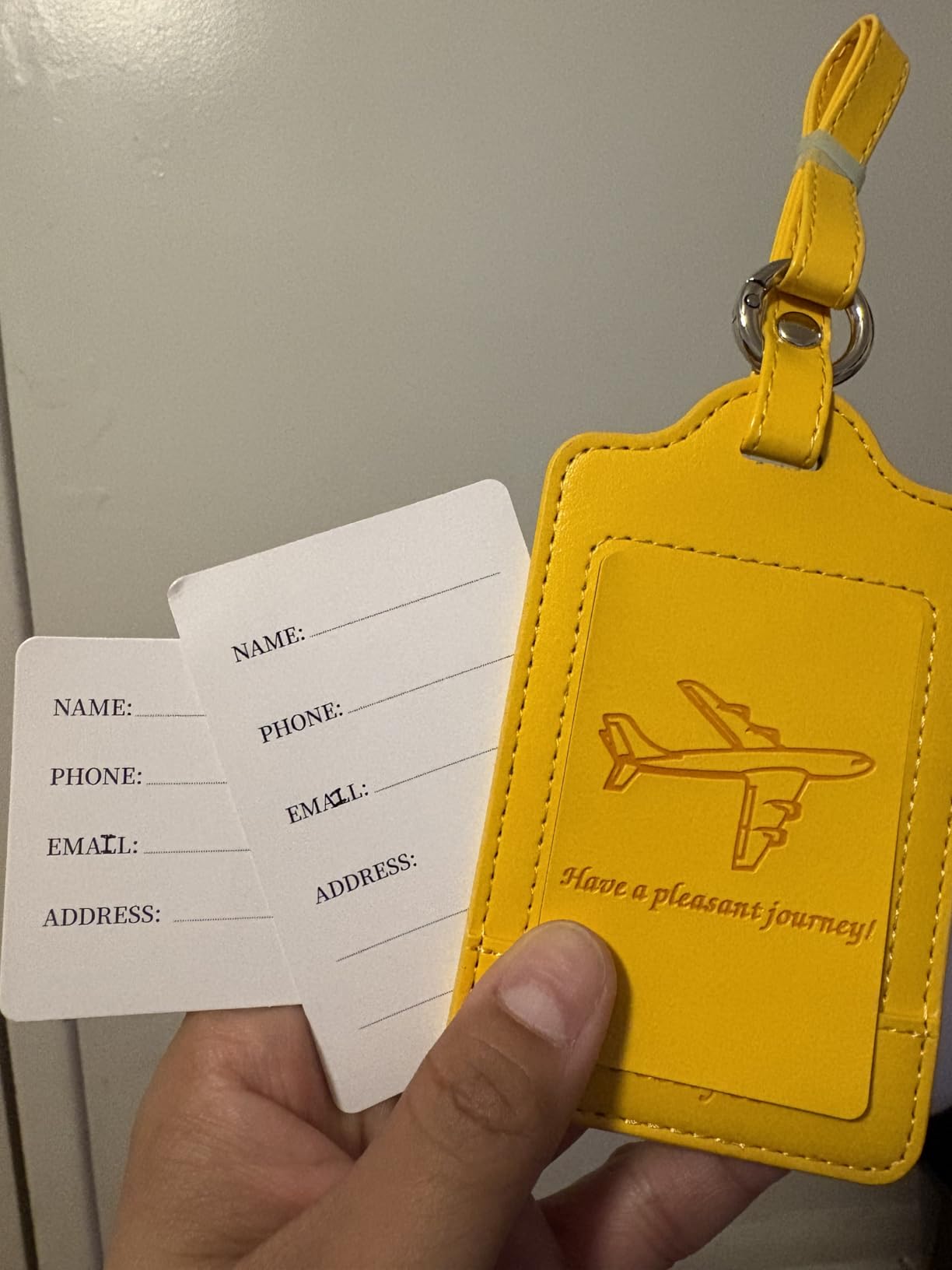 Teskyer Leather Luggage Tags for Suitcases, 3 Pack, Black customer photo 2