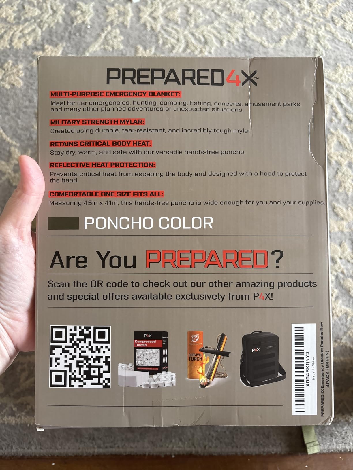PREPARED4X Emergency Mylar Poncho – Survival Rain Poncho with Hood – Lightweight, Compact, Reusable Emergency Blanket Poncho for Hiking, Camping, Thermal Gear, Car Kit, Outdoors customer photo 1
