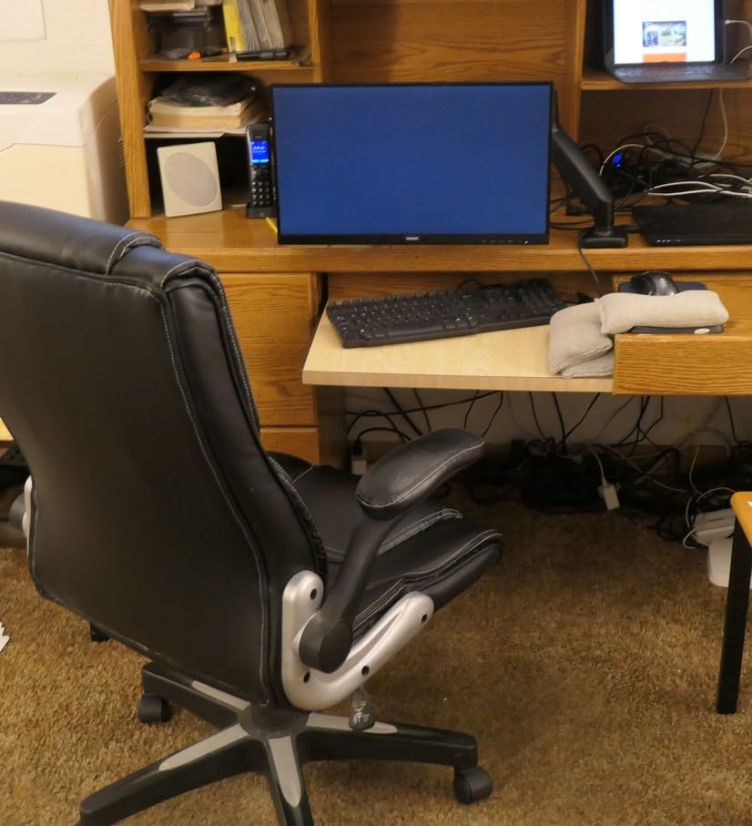 MOUNTUP Single Monitor Desk Mount Holds Screen up to 32 inch, Height Adjustable Monitor Arm, Full Motion Computer Monitors Stand with Clamp/Grommet Base, VESA Mounts Fit 4.4-19.8lbs Computer, Black customer photo 1