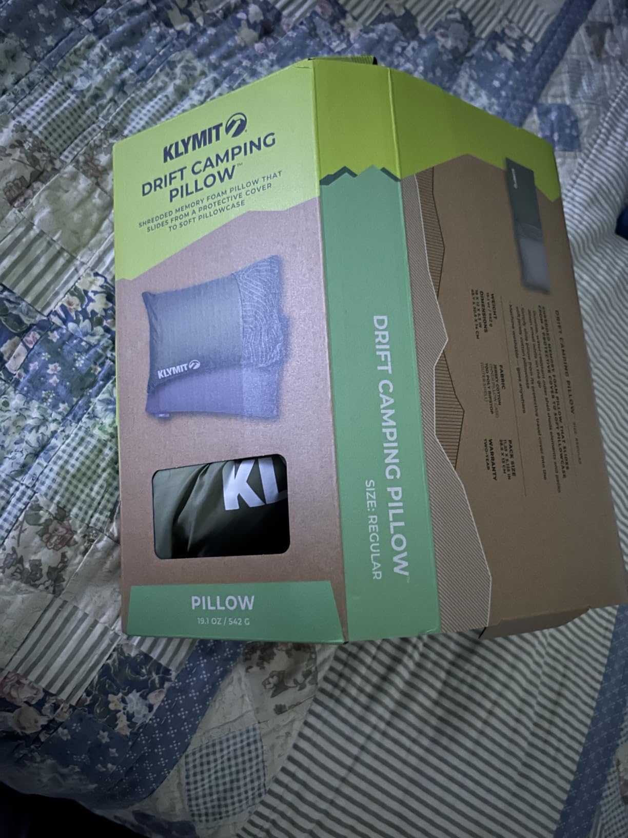 Klymit Drift Camping Pillow, Shredded Memory Foam Travel Pillow with Reversible Cover for Outdoor Use, Green, Regular customer photo 1
