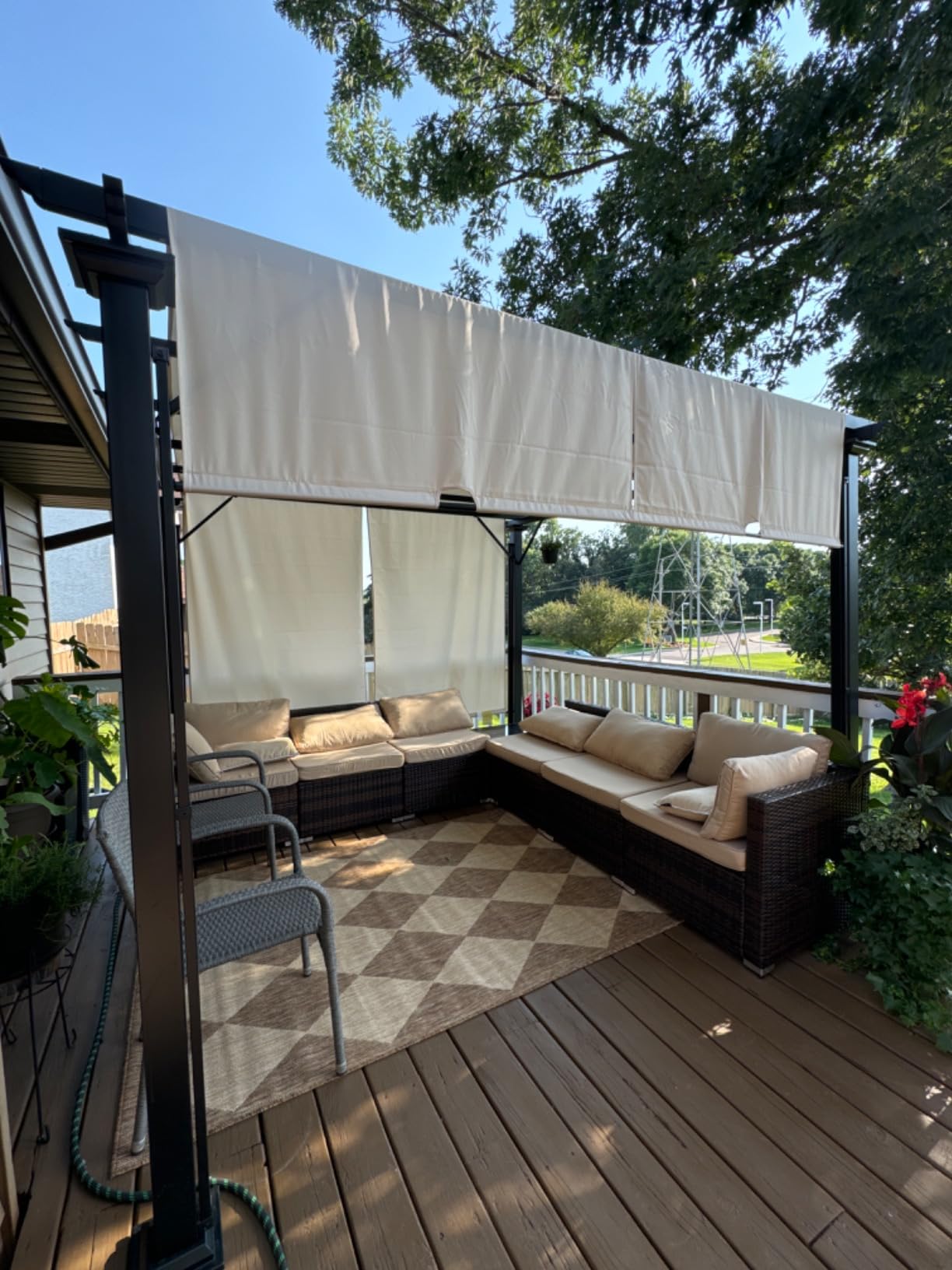Outsunny 12' x 10' Outdoor Retractable Pergola Canopy with Sun Shade Beige customer photo 1