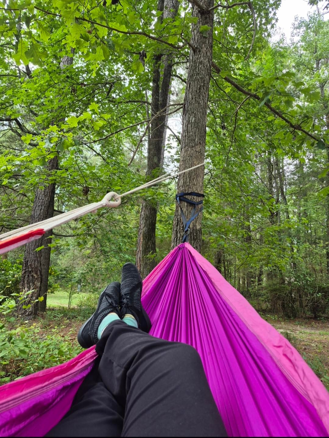 SZHLUX Camping Hammock Double & Single Portable Hammocks with 2 Tree Straps and Attached Carry Bag,Great for Outdoor,Indoor,Beach,Camping,Light Grey / Sky Blue customer photo 1
