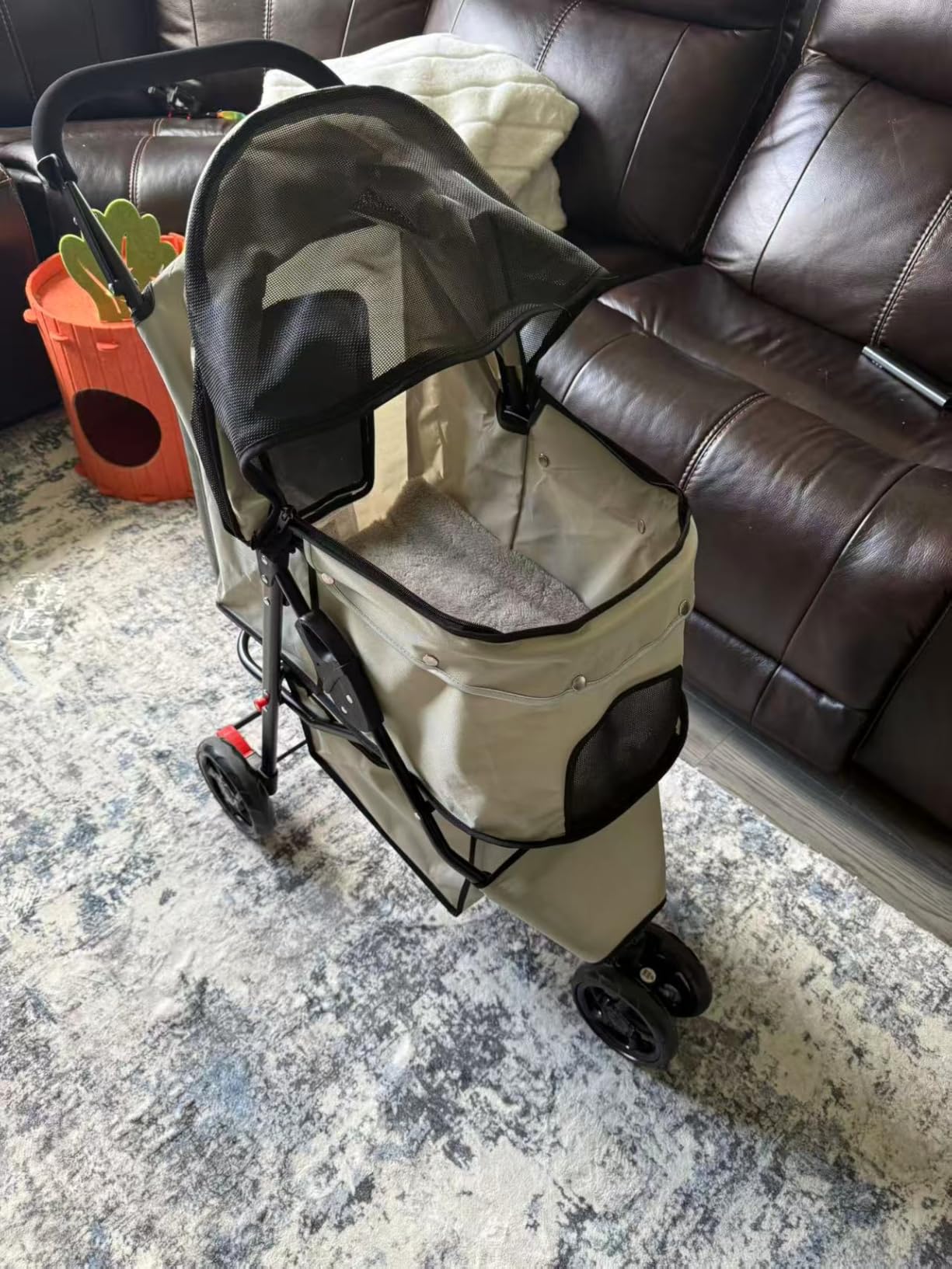 Carlson Pet Products Stroller, Includes 360 Degree Front Wheel Swivel, Rear Wheel Breaks, Reflective Trim, Mesh Panels, Umbrella and Mesh Canopy, Khaki customer photo 1