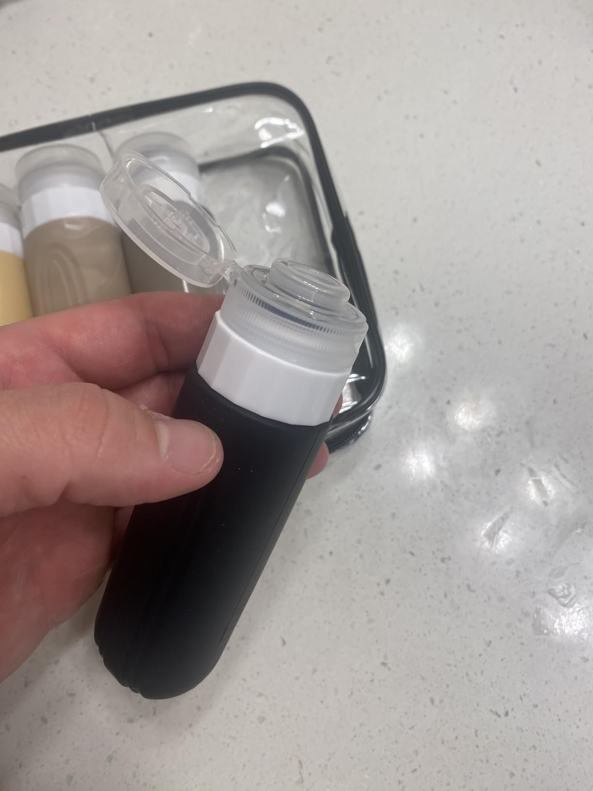 Mrsdry Travel Bottles for Toiletries, Tsa Approved 3oz Travel Size Containers BPA Free Leak Proof Refillable Liquid Silicone Squeezable Travel Accessories for Shampoo Conditioner Lotion (4 Pack) customer photo 1