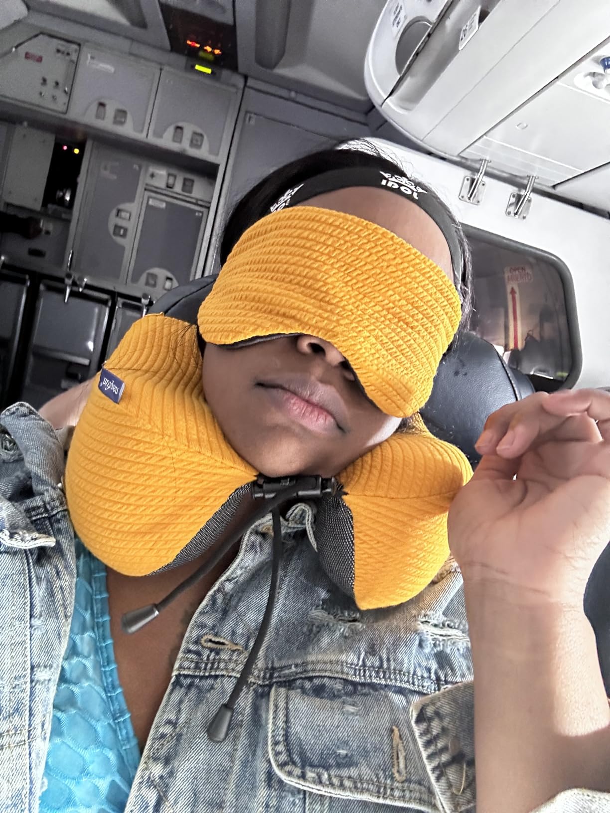 napfun Neck Pillow for Travel with Travel Pouch, Sleep Mask & Earplugs, Memory Foam Airplane Pillow for Headrest Sleep with Eyeshades, Plane Essentials with Eye Blindfold, Dark Gray Striped Kit customer photo 2