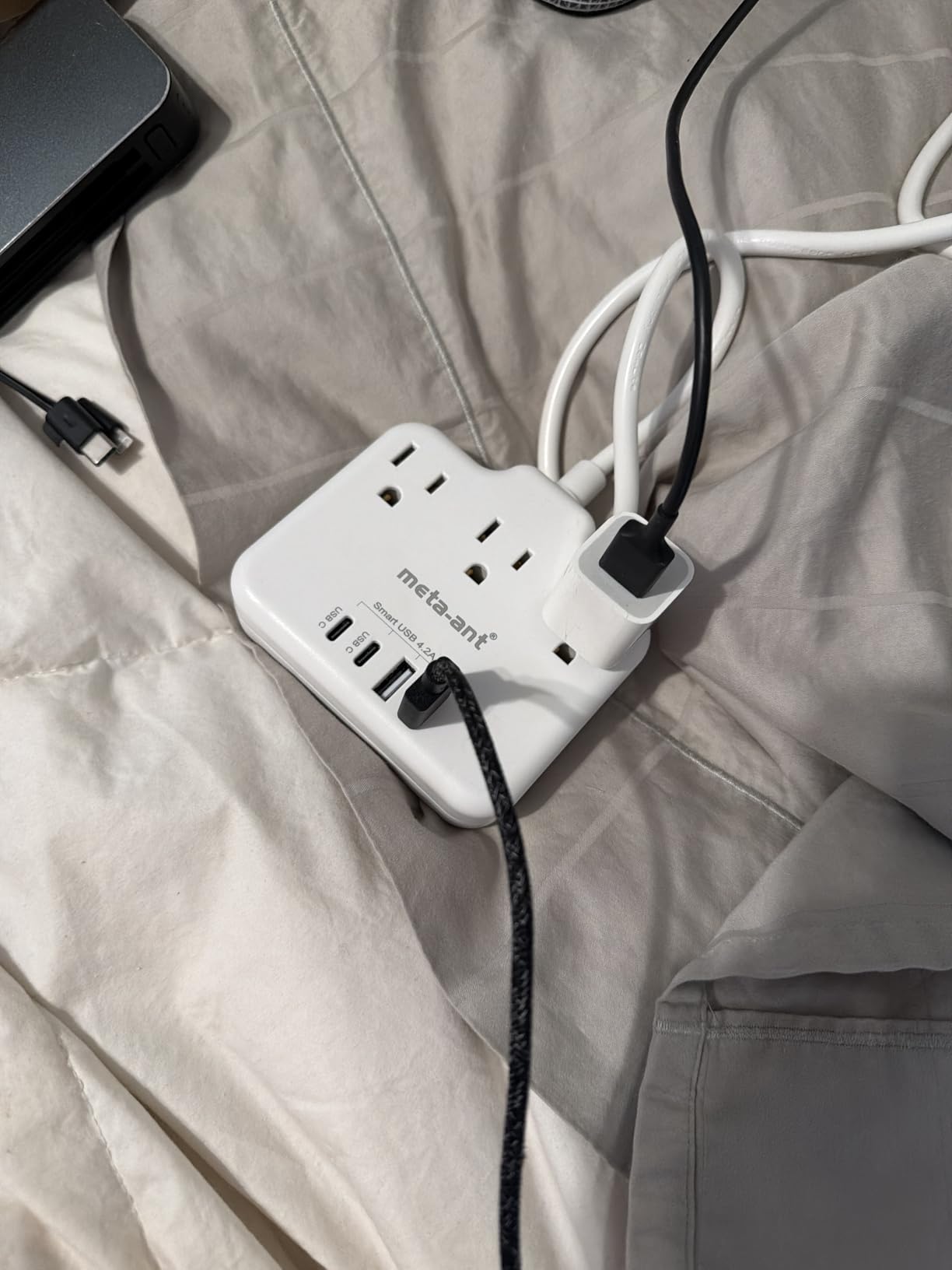 European Travel Plug Adapter, US to European Plug Adapter with 3 American Outlets & 4 USB, 3ft European Power Cord, International Travel Power Strip, Type C for Europe EU Germany France, Travel, White customer photo 1