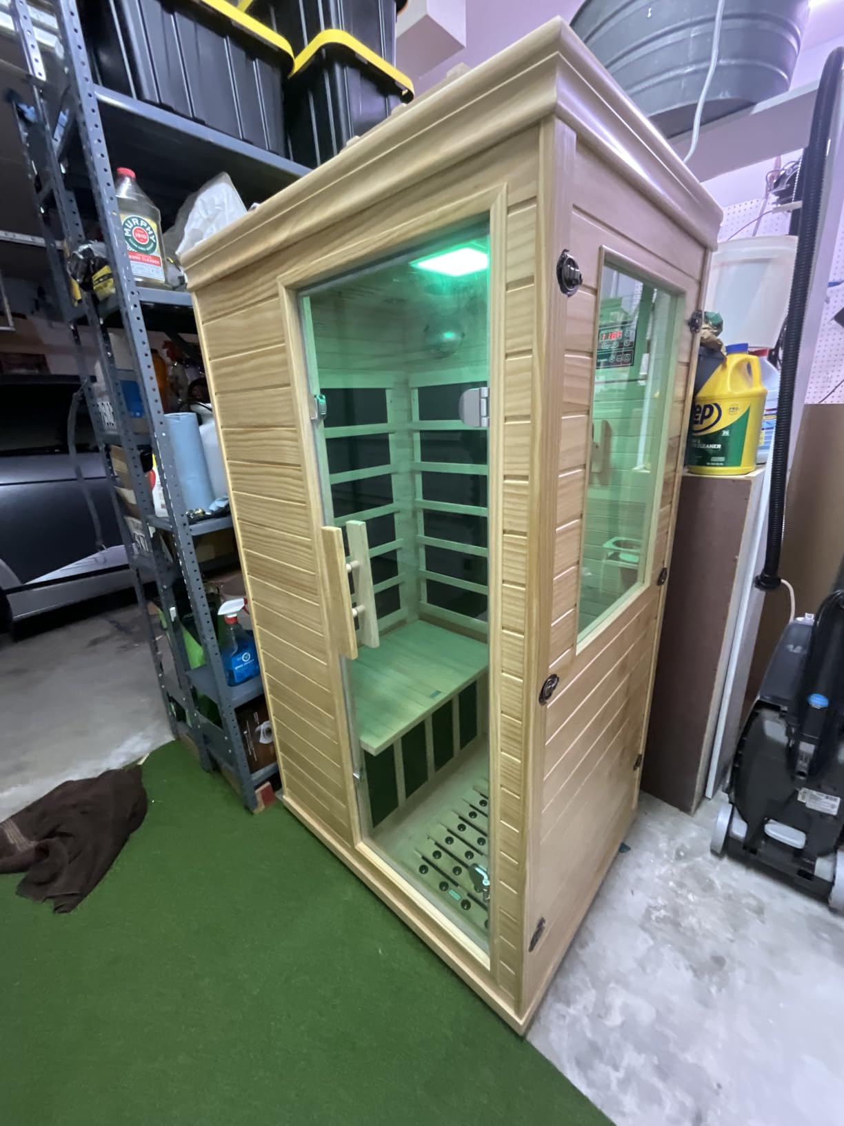 Homsido Infrared Home Sauna Room 1 Person Hemlock Wooden Indoor Dry Sauna,Low EMF 1200W/110V Heaters Panels,LCD Control Panel,10 Minutes Pre-Warm up,Time and Temp Pre-Set,1-Year Aftersale customer photo 2