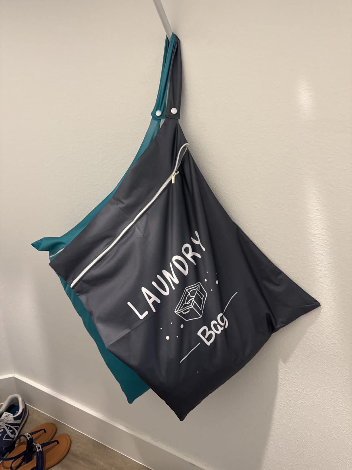 2 Pcs Large Travel Laundry Bags - Waterproof Wet/Dry, Washable, Drawstring, Bathing Suit, Workout, Gym Clothes, Swimming, Yoga - Green, Grey customer photo 1