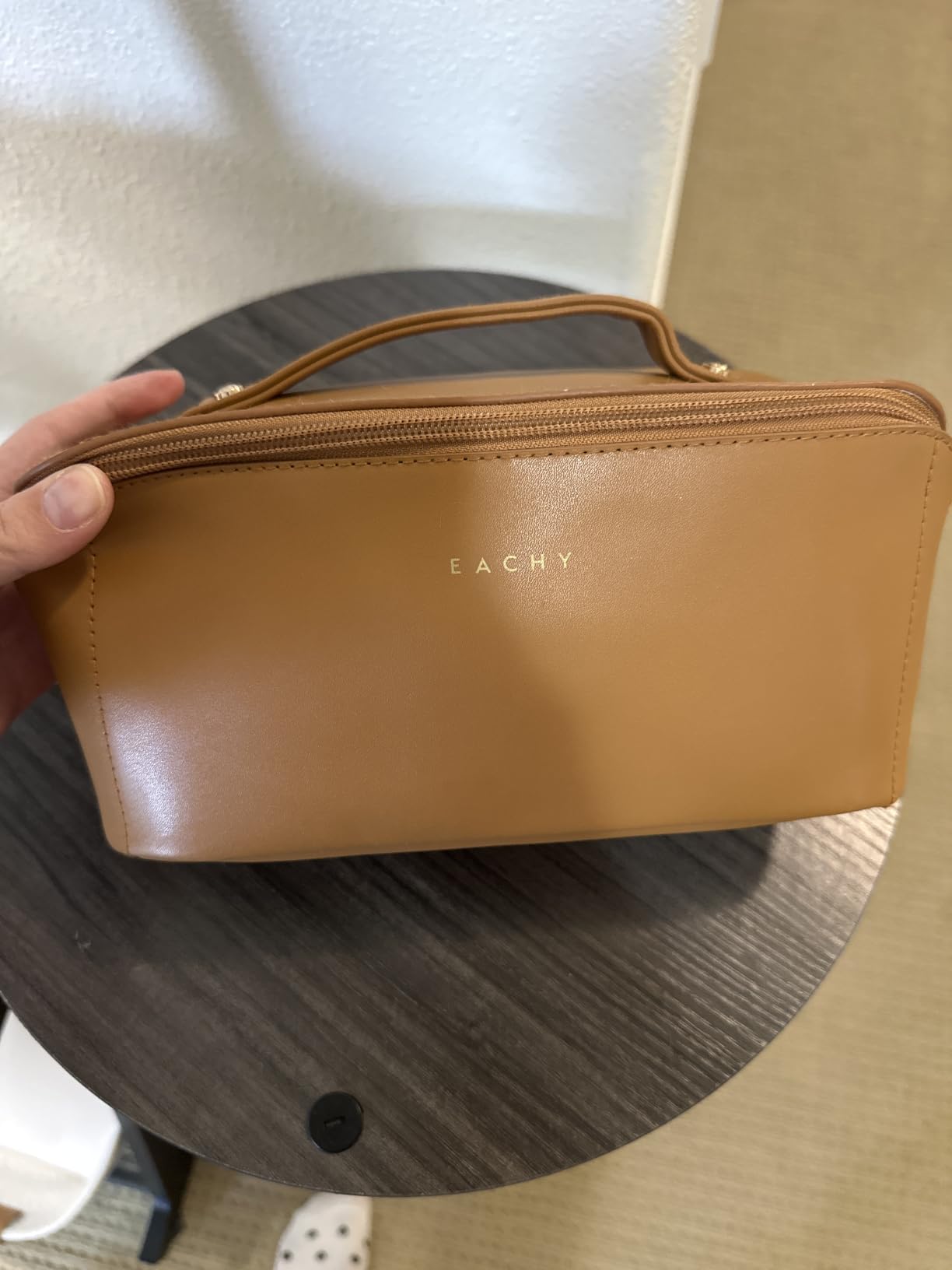 EACHY Travel Makeup Bag for Women, PU Leather Cosmetic Bag, Brown, Medium customer photo 2