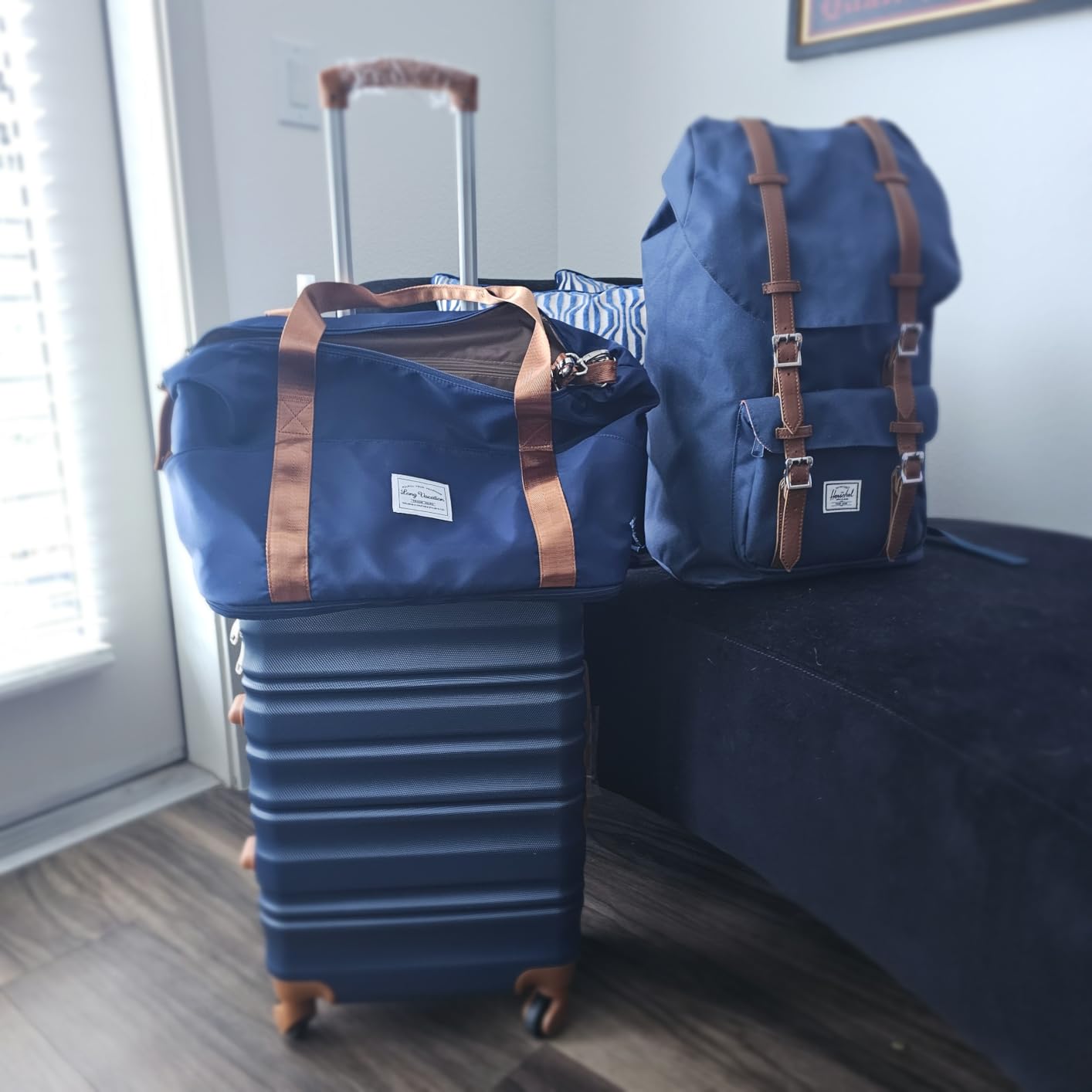 LONG VACATION Luggage Set 6 Piece Luggage ABS hardshell TSA Lock Spinner Wheels Luggage Carry on Suitcase (NAVY, 6 piece set) customer photo 2