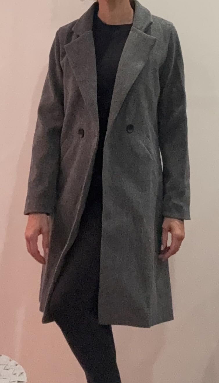 Hooever Women's Wool Coat Notch Lapel Double-Breasted Peacoat customer photo 2