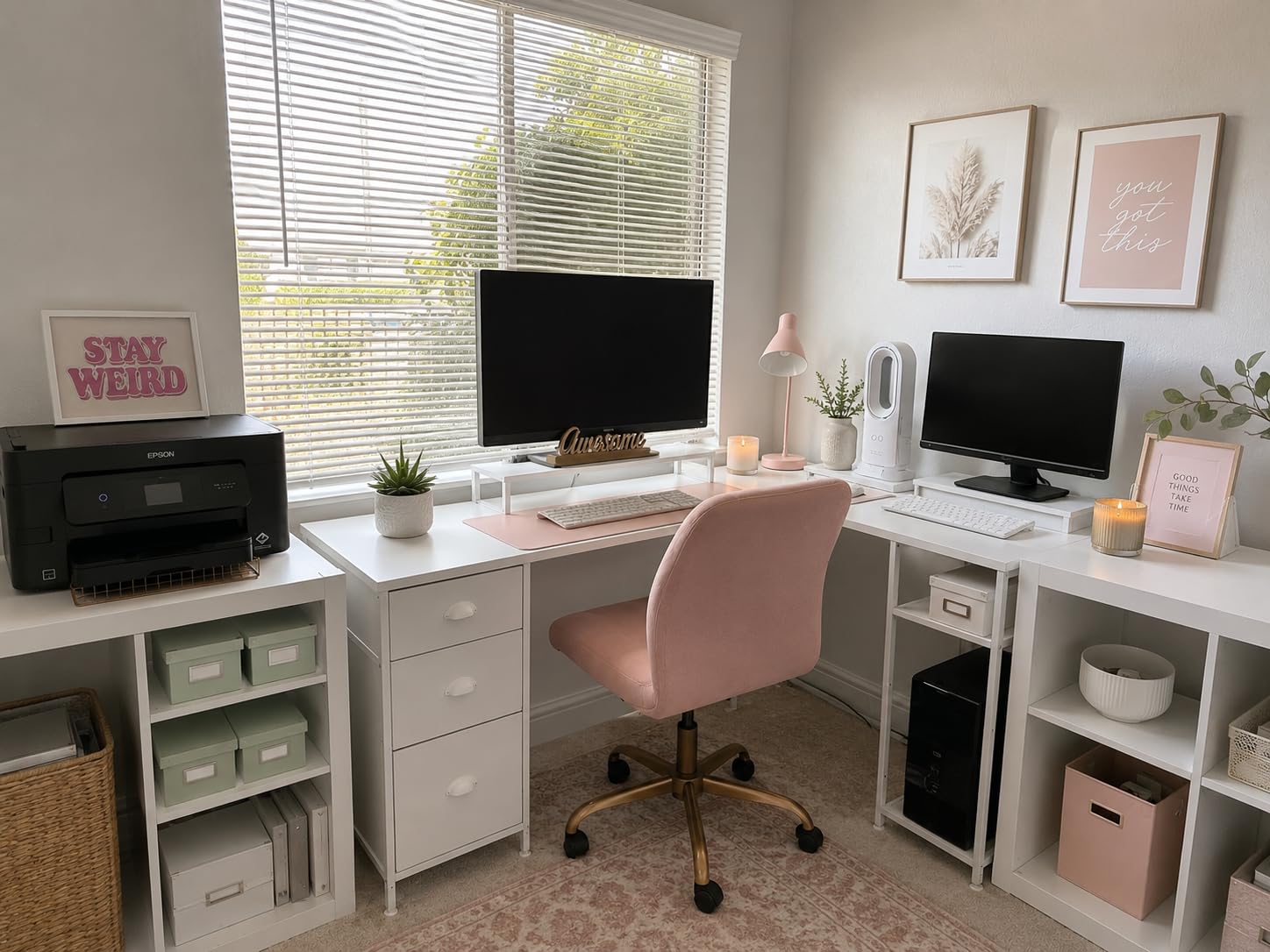 Furologee 66'' L Shaped Desk with Power Outlet and 2 Drawers, Rustic Brown customer photo 2
