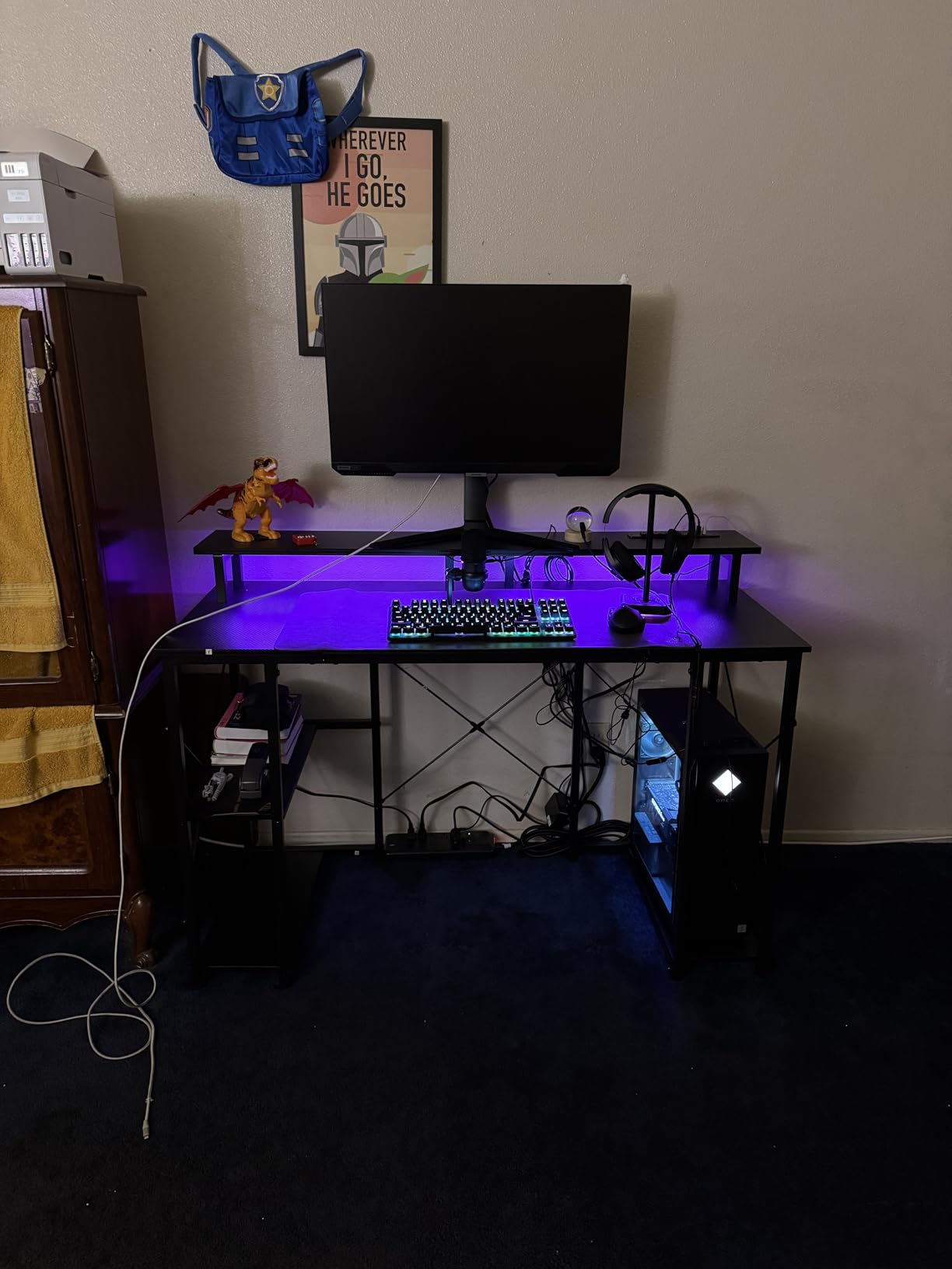 ODK 48 Inch Gaming Desk with LED Lights & Storage Shelves, Black customer photo 1