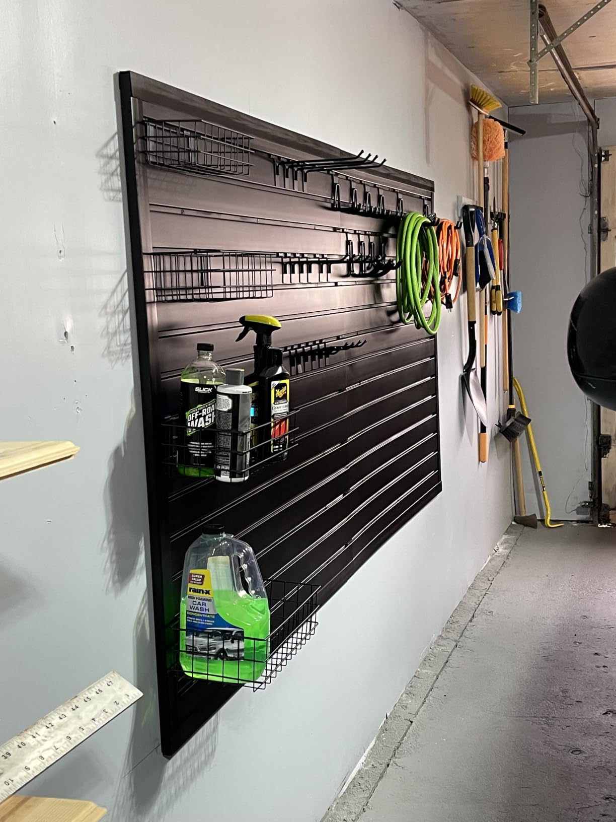 NeatiEase Slatwall Panel Wall Storage Systems, 4 x 8ft Slat Wall Paneling Garage Wall Organizer, Heavy Duty Wall Mounted PVC Wall Rack (Black) customer photo 2
