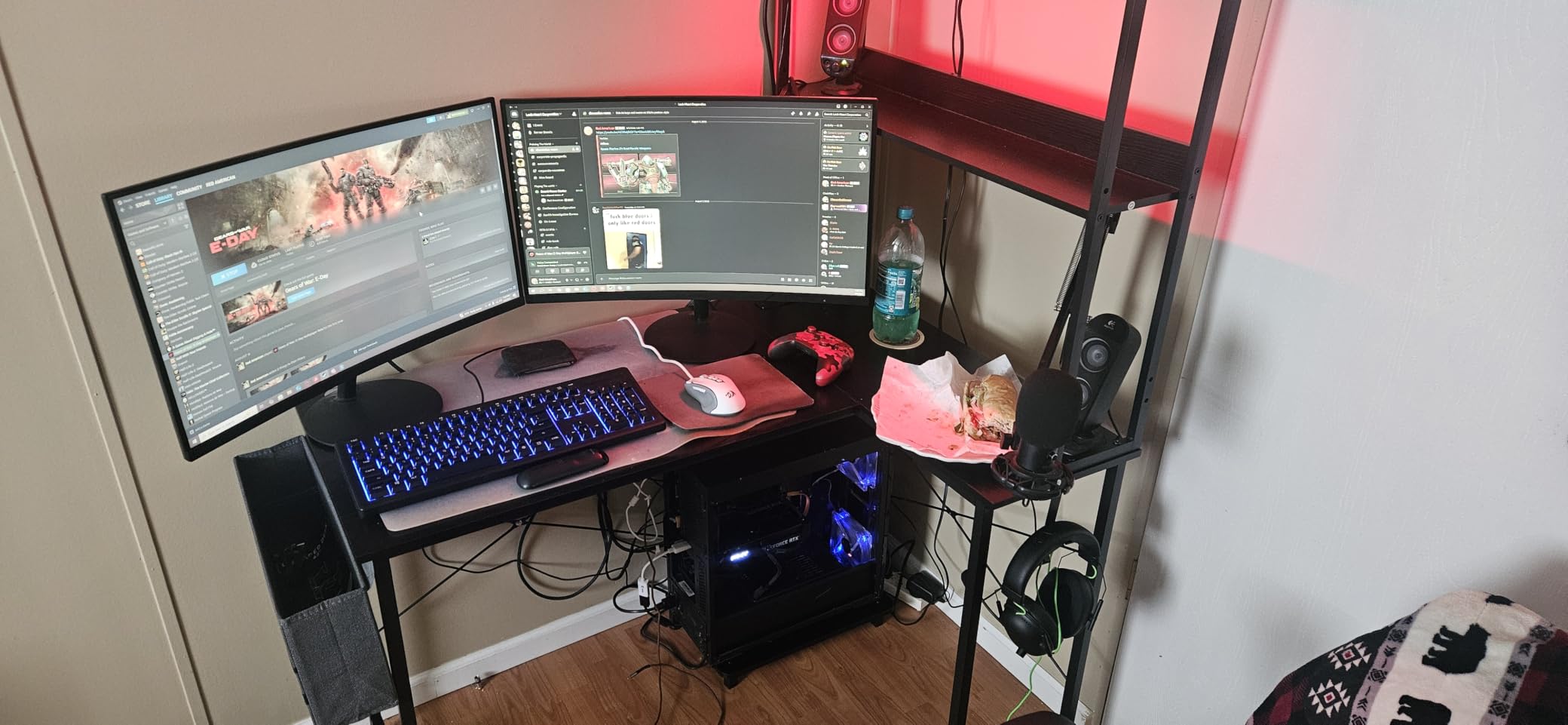 AODK L Shaped Desk Gaming Desk with LED Light & Power Outlet customer photo 1
