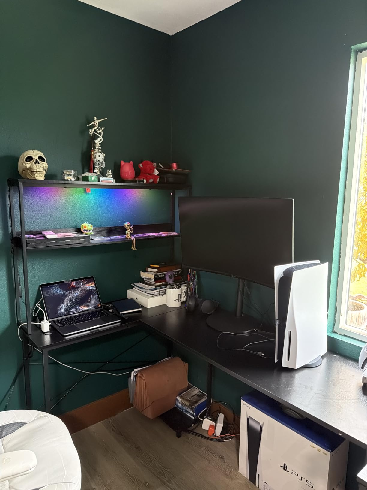 AODK L Shaped Desk Gaming Desk with LED Light & Power Outlet customer photo 2