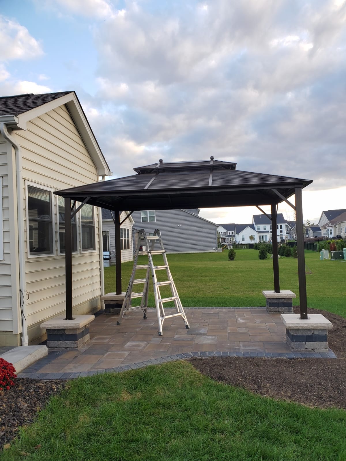 EROMMY 12' x 12' Hardtop Gazebo, Aluminum Frame Gazebos with Galvanized Steel Double Roof, Permanent Outdoor Metal Pavilion with Curtain and Netting for Patio, Lawn, Deck customer photo 1