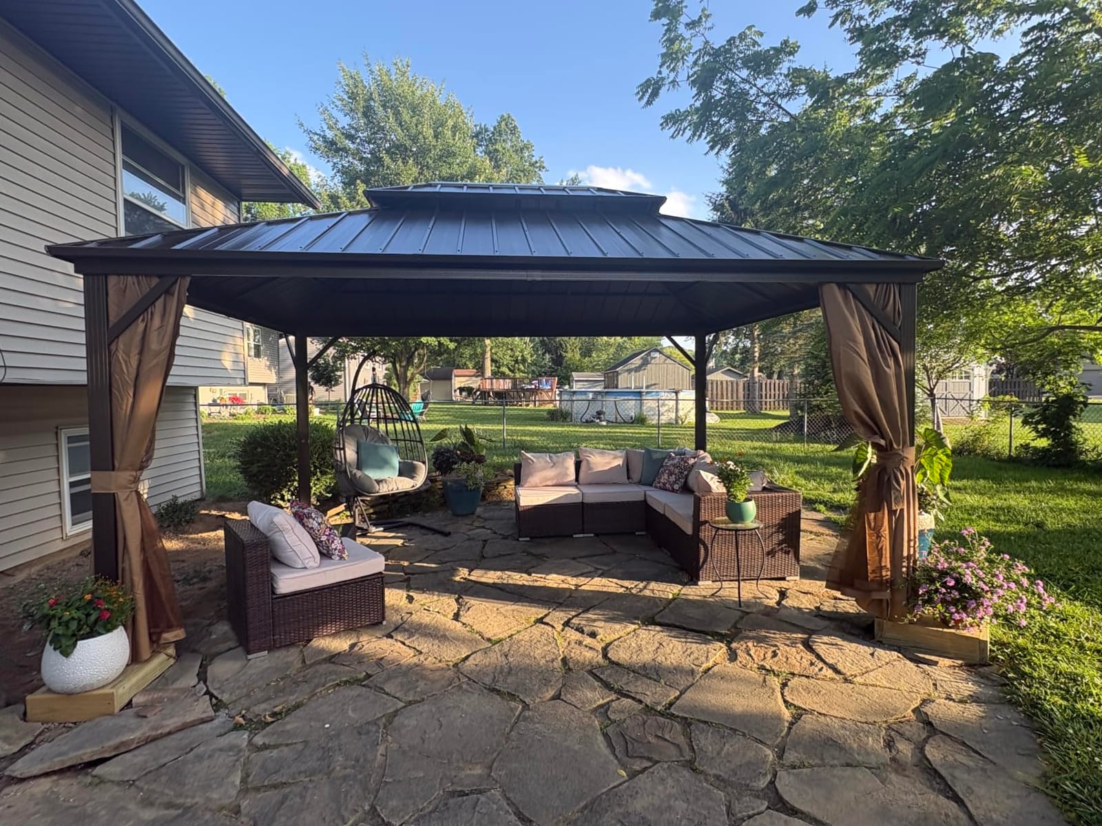 EROMMY 12' x 12' Hardtop Gazebo, Aluminum Frame Gazebos with Galvanized Steel Double Roof, Permanent Outdoor Metal Pavilion with Curtain and Netting for Patio, Lawn, Deck customer photo 2