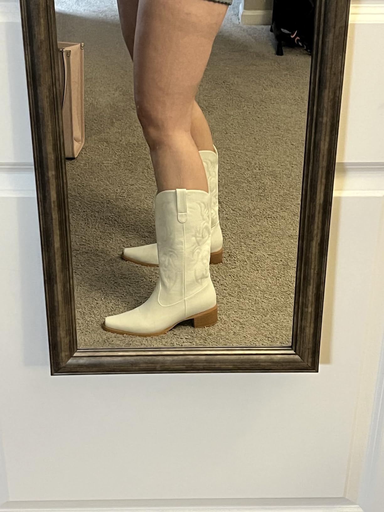 Choiran Cowboy Boots for Women - Mid Calf Cowgirl Boots Western Chunky Heel Pointed Toe Boot with Retro Embroidery, Country Concert Outfit Essentials for Rodeo Festival customer photo 2
