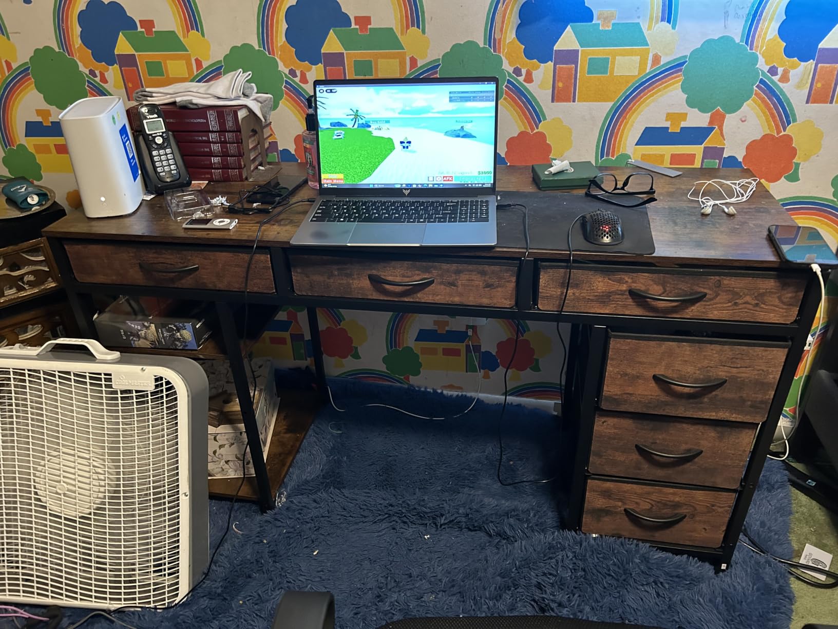 Huuger Computer Desk with 6 Drawers, Office Desk with Shelves, Reversible Gaming Desk, Corner Desk with Storage, Work for Home Office, Study, Living Room, 47inch, Rustic Brown customer photo 2