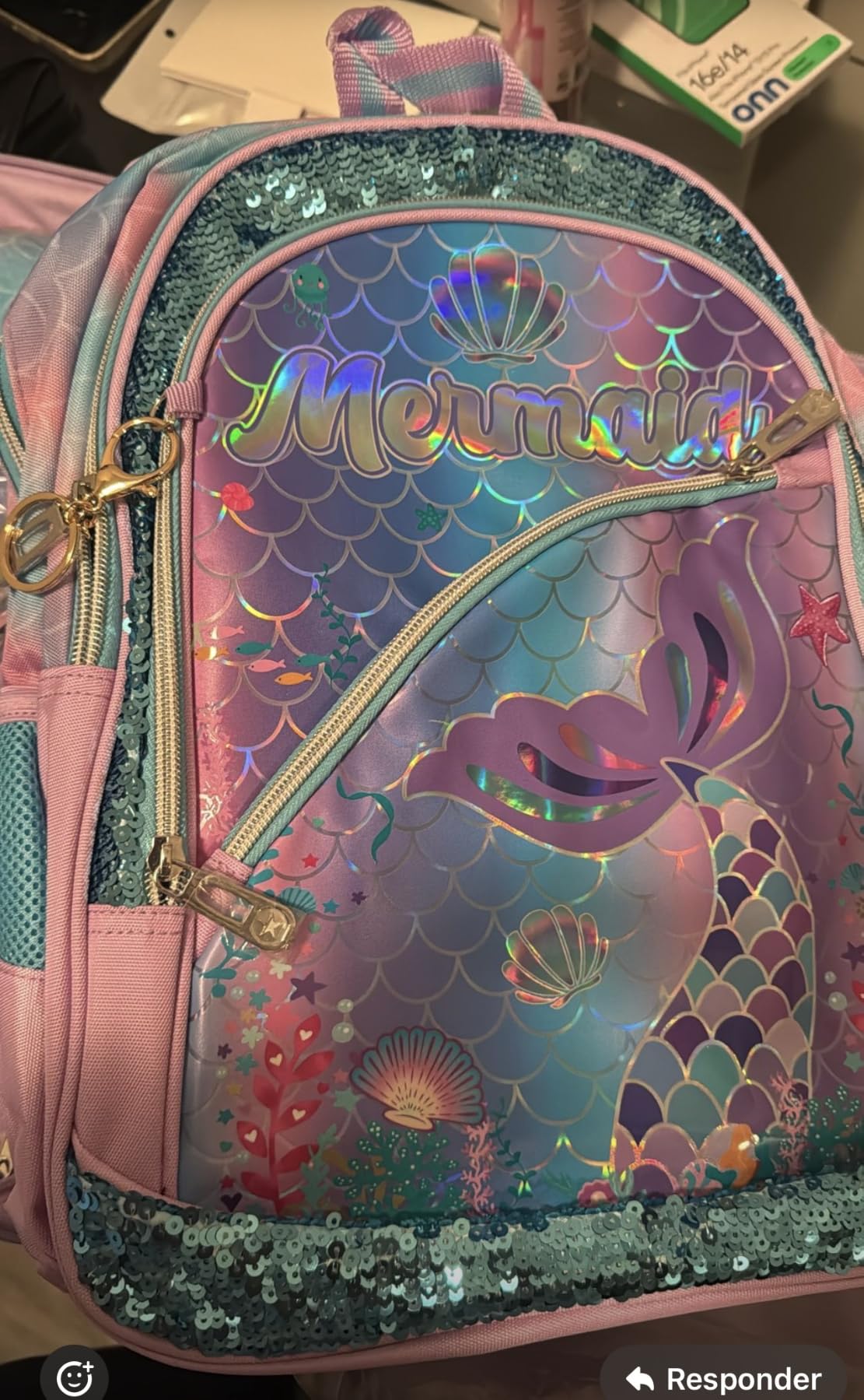 Cute Pink Mermaid Kid’s Luggage Set 5 Piece Suitcase Set 16’’ Hardside Luggage with Spinner Wheels Girls Boys Carry on Toddler Luggage Travel Rolling Luggage Carry on Luggage Airline Approved customer photo 2
