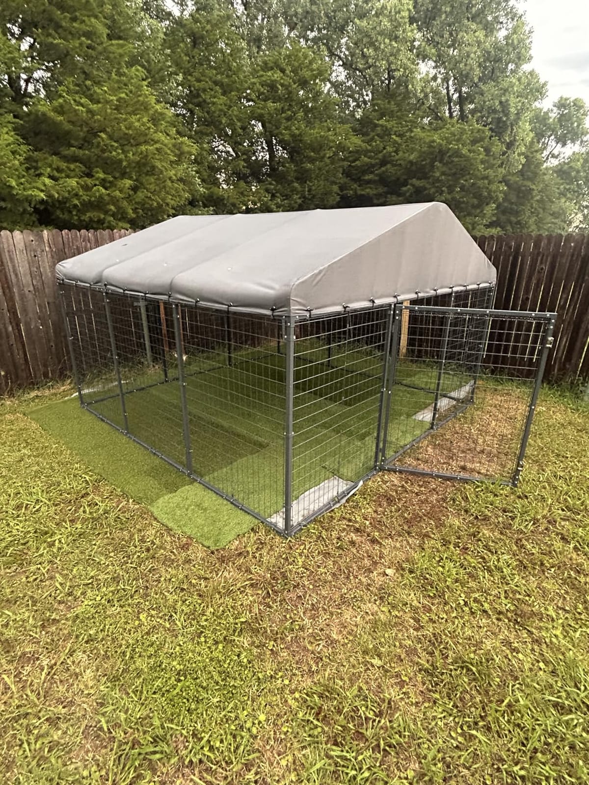 Gotland Dog Kennel Outdoor 10 x10 x6 FT, Dog Cage Outdoor for Medium/Large Dogs with Waterproof Roof Double Secure Locks Ground Spikes, All Weather Heavy Duty Dog Enclosure for Backyard Farm Ranch customer photo 1