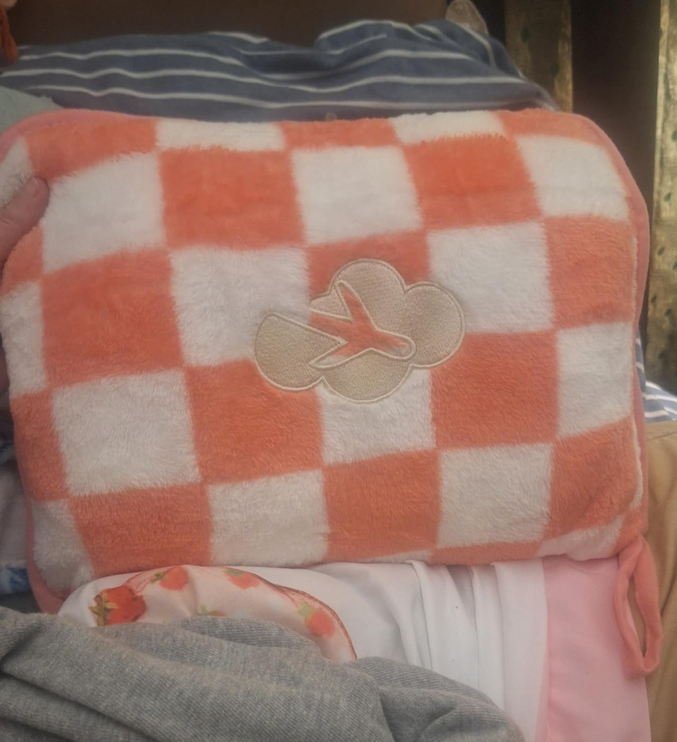 Travel Blanket and Pillow Compact, Premium Soft 2 in 1 Airplane Blanket with Soft Bag Pillowcase，Hand Luggage Sleeve and Backpack Clip (Checkered Black) customer photo 2