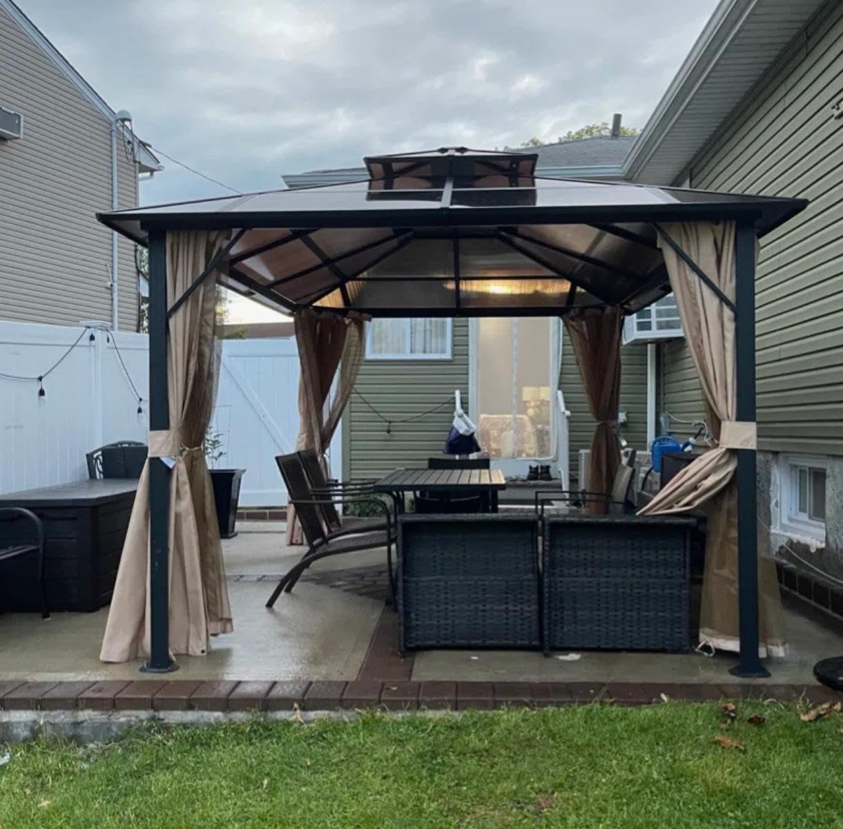 Aoxun 12'x10' Hardtop Gazebo with Polycarbonate Double Roof, Brown customer photo 2