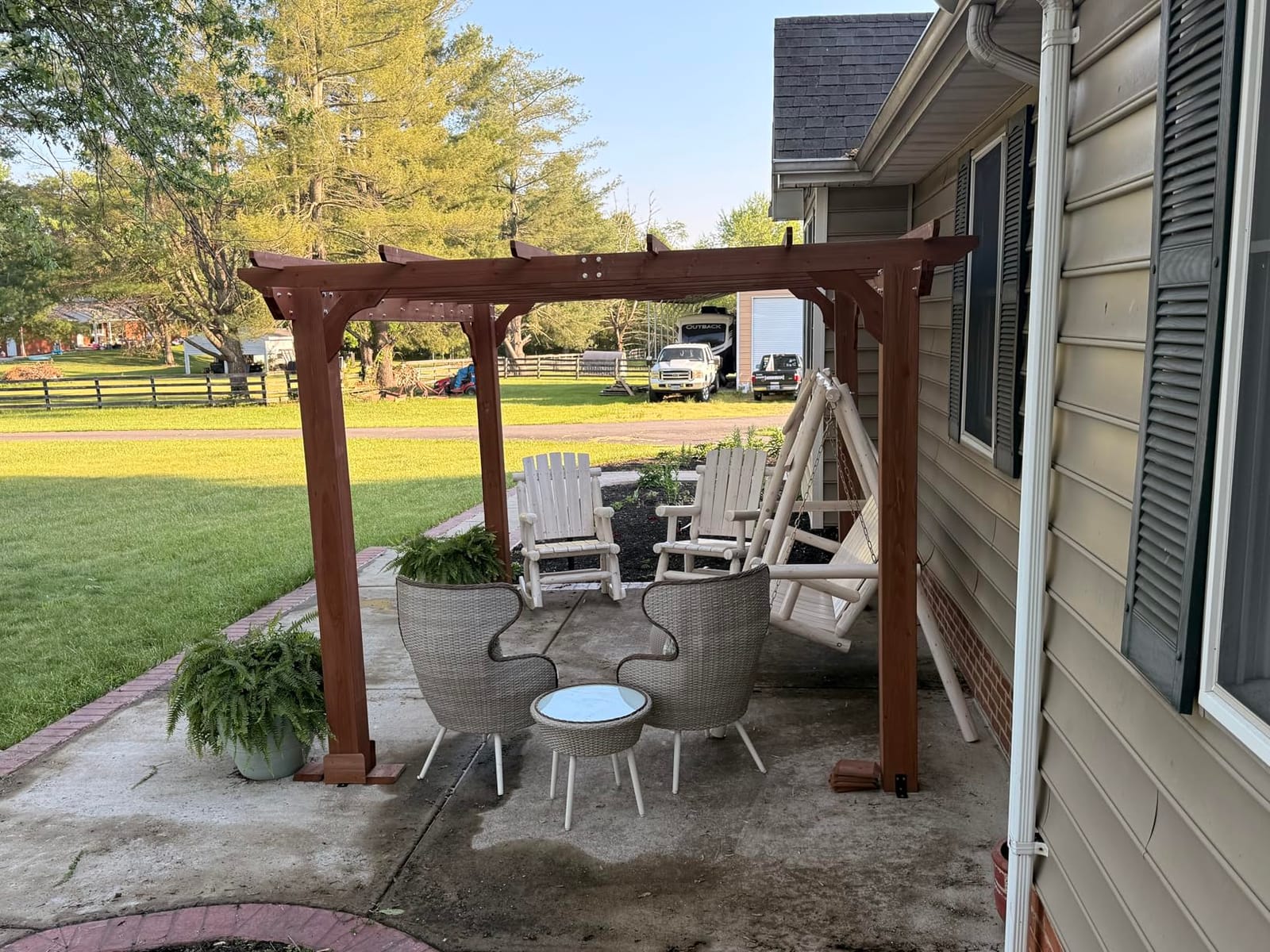 BlueWish 10' x 12' Patio Pergola, Cedar Wood Pergolas with Solid Structure, Pergola Kits, Outdoor Pergolas and Gazebos with Slatted Trellis Roof for Deck Backyard Grill Party Garden customer photo 2