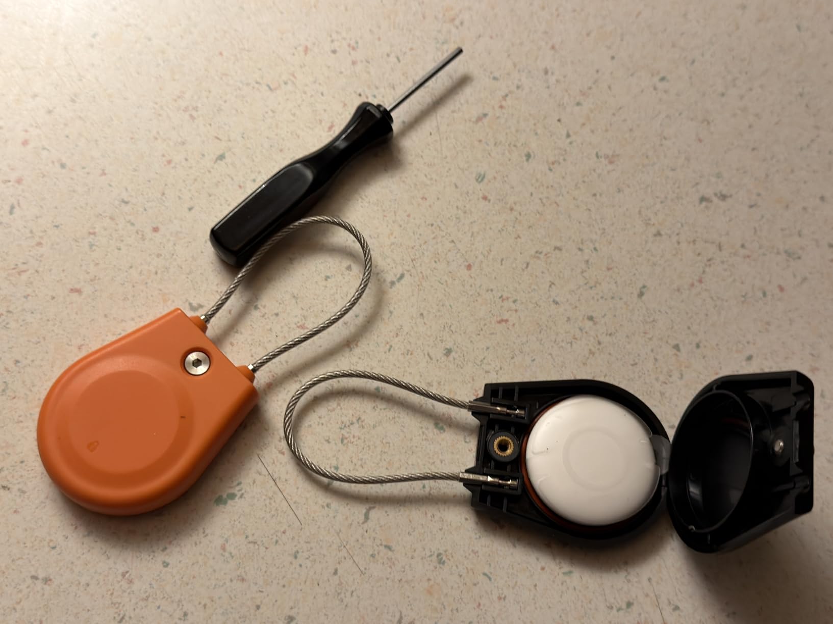 for AirTag Holder (1st & 2nd Generation) Airtag Lock Case with Wire Cable, IPX8 Waterproof, for Luggage, Key Ring Key Chain Luggage tag Backpack (4 Pack-Black, Orange, White, Blue) customer photo 1