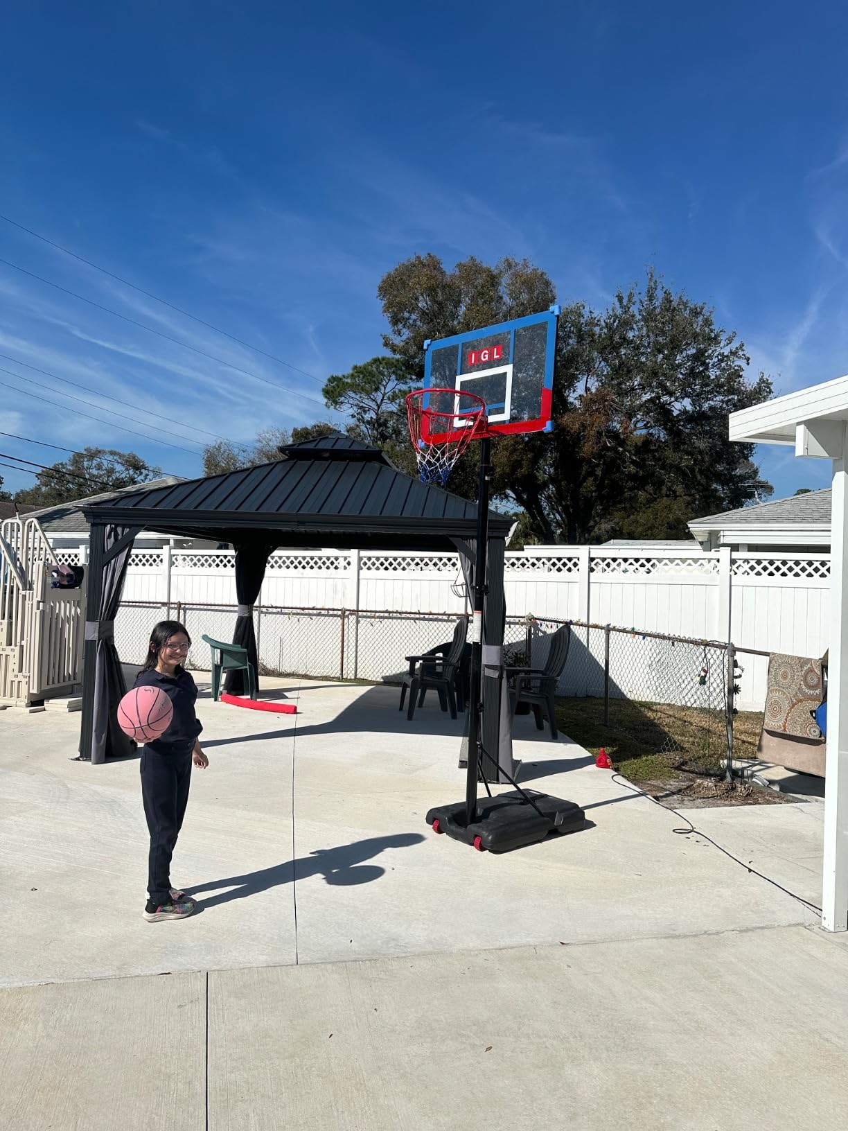 IGL Portable Basketball Hoop, 5.6-10FT Adjustable Basketball Goal System, 40/44 Inch Outdoor Basketball Hoop & Goals for Kids, Youth, and Adults in The Backyard, Driveway with PC Backboard customer photo 1