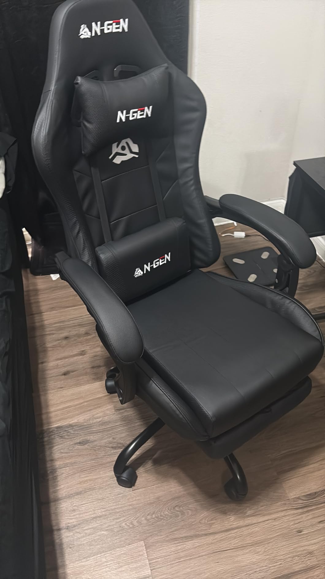N-GEN GAMING Gaming Chair with Footrest, Lumbar, High-Back, All Black customer photo 1