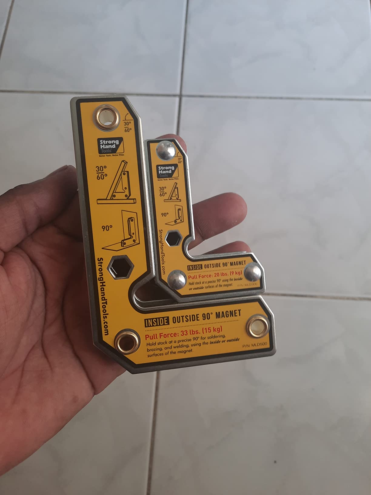 Strong Hand Tools MLD600 90° Fixed Angle Magnetic Square, Inside/Outside Magnets, Welding Square, 40 lbs Pull Force, 6