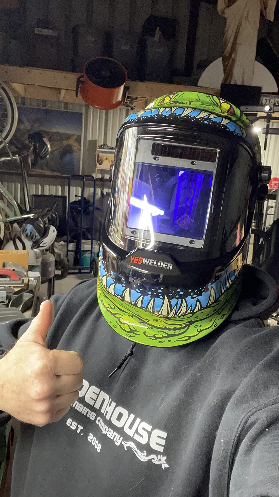 YESWELDER Auto Darkening Welding Helmet with SIDE VIEW, 180° Panoramic View, 1/1/1/1 True Color Solar Powered Welder Hood, Wide Shade 3/5-9/9-13 Welder Mask for TIG MIG ARC CUT and GRIND, LYG-Q800D customer photo 1