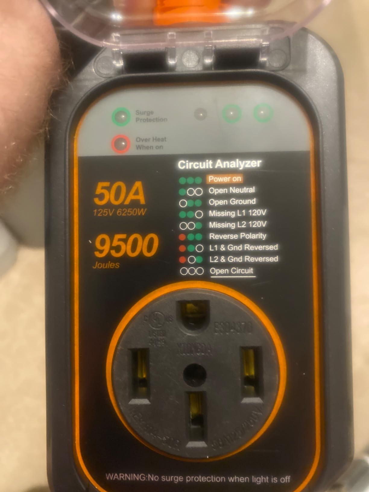 GEARGO RV Surge Protectors 50 Amp Waterproof, [𝟐𝟎𝟐𝟔 𝐍𝐞𝐰 𝐔𝐩𝐠𝐫𝐚𝐝𝐞𝐝] RV Circuit Analyzer, Full Protection RV Adapter Plug for Camper(Orange) customer photo 1