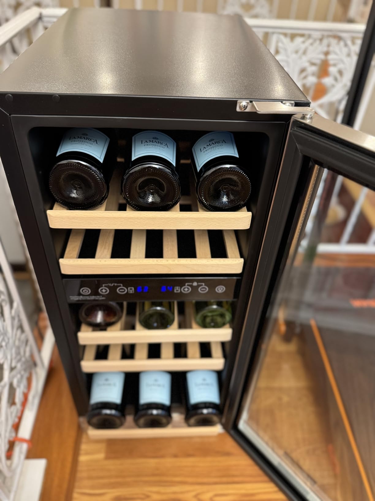 BODEGA 24 Inch Wine Fridge, 46 Bottle Dual Zone Wine Cooler, 41-72℉ Compressor Wine Refrigerator with Tempered Glass Door, Built-in or Freestanding Wine Cooler for Home Kitchen Bar (5.3 cu.ft). customer photo 2